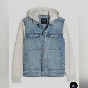 Rare Men's Hollister Jacket Flex Denim Hoodie XL Gray Blue